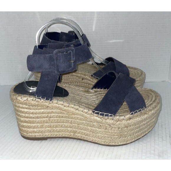 Marc Fisher Sandals Womens 10 Blue Suede Espadrille Platform Wedges Open‎ Toe - Picture 1 of 13
